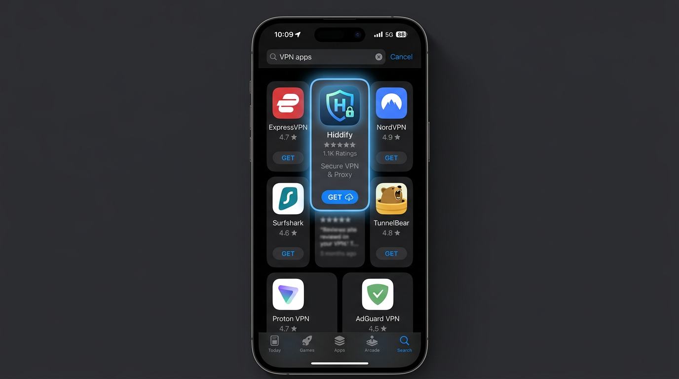 تثبيت Hiddify Next من App Store (توضيح).
