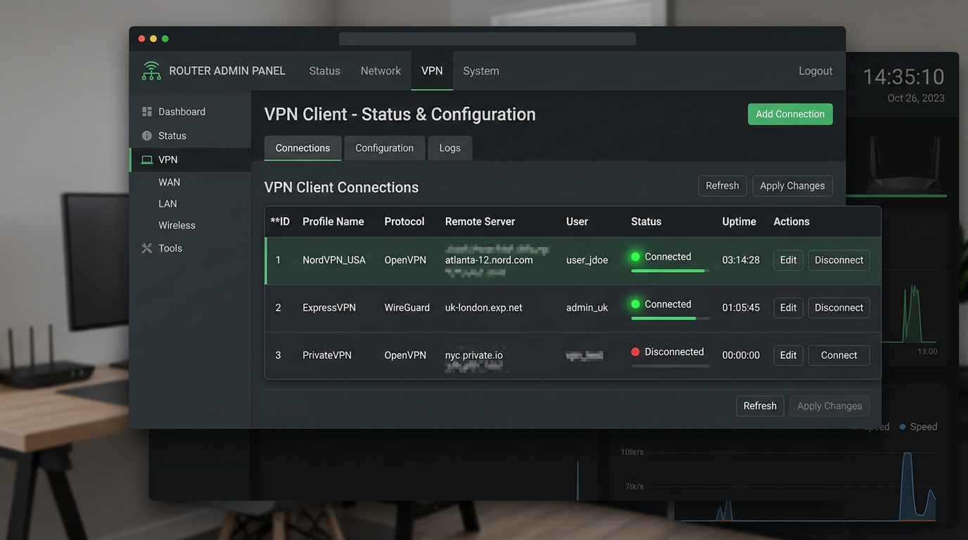 وضعیت اتصال VPN در روتر: تونل فعال (تصویر).