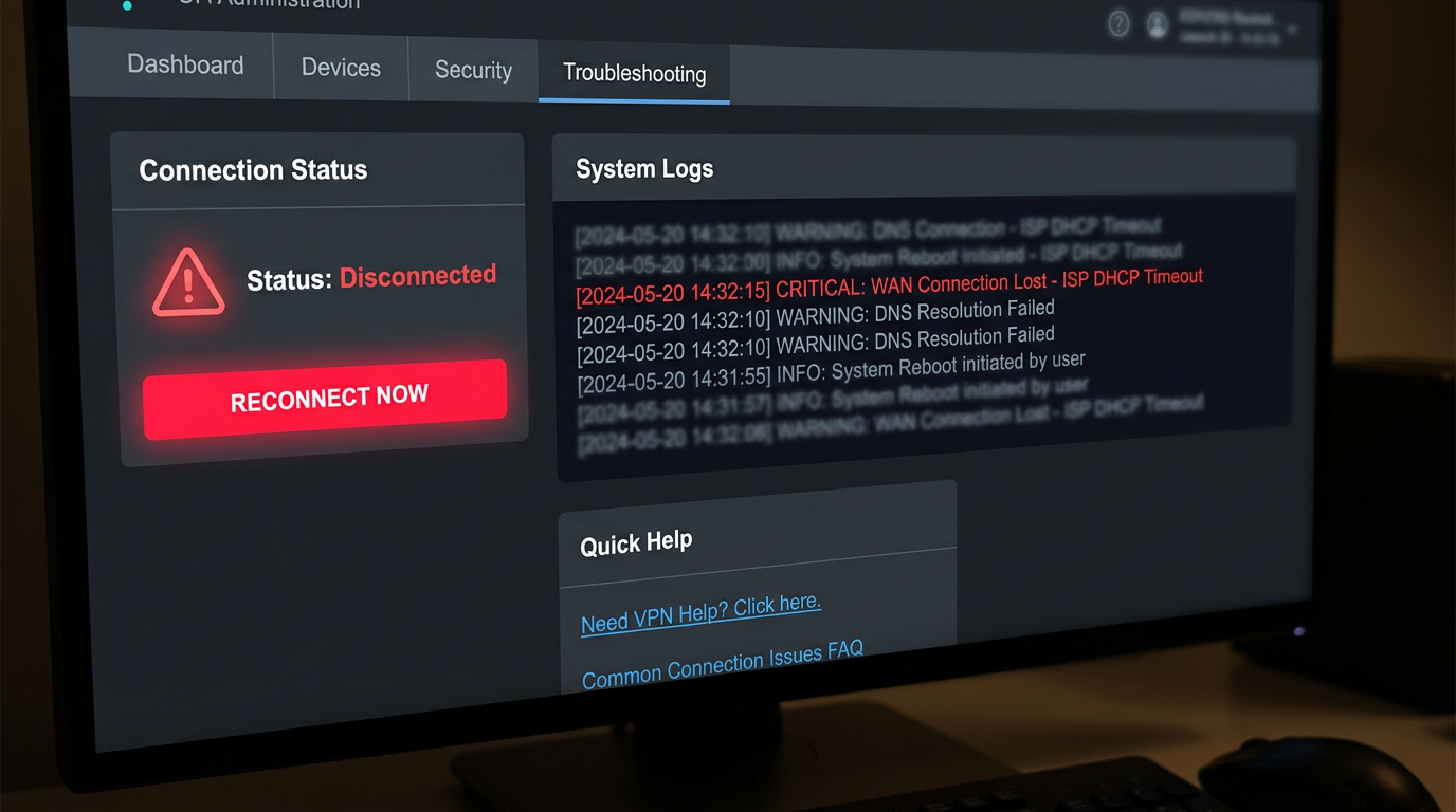 ثبت خطای VPN در روتر (تصویر).